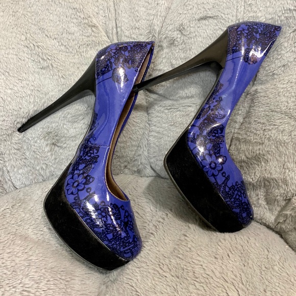 Pink Connection black and purple pump heels SIZE 8 - Picture 4 of 6